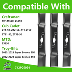 742P05094-L 3 PCS Lawn Mower Blade Compatible with 50" Craftsman Z5600 Z5650, Cub Cadet XT1-LT50 ZT1-50 ZT2-50 ZTS1-50 ZTS2-50 Fab, MTD Z5650 2022, 2022-2023 Troy-Bilt Super Bronco 50K XP (742P05094-L)