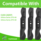 742P05620 3 PCS Lawn Mower Blade Compatible with CUB Cadet Ultima ZT2-60 ZT3-60, Replaces 490-110-C187, 742P05620, 742-05620