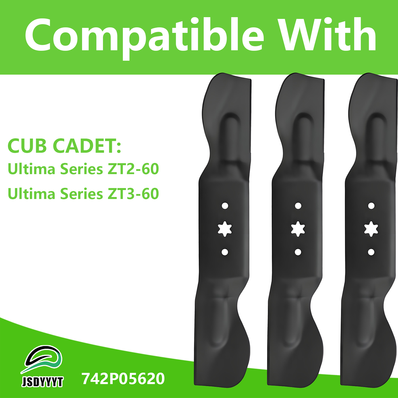 742P05620 3 PCS Lawn Mower Blade Compatible with CUB Cadet Ultima ZT2-60 ZT3-60, Replaces 490-110-C187, 742P05620, 742-05620
