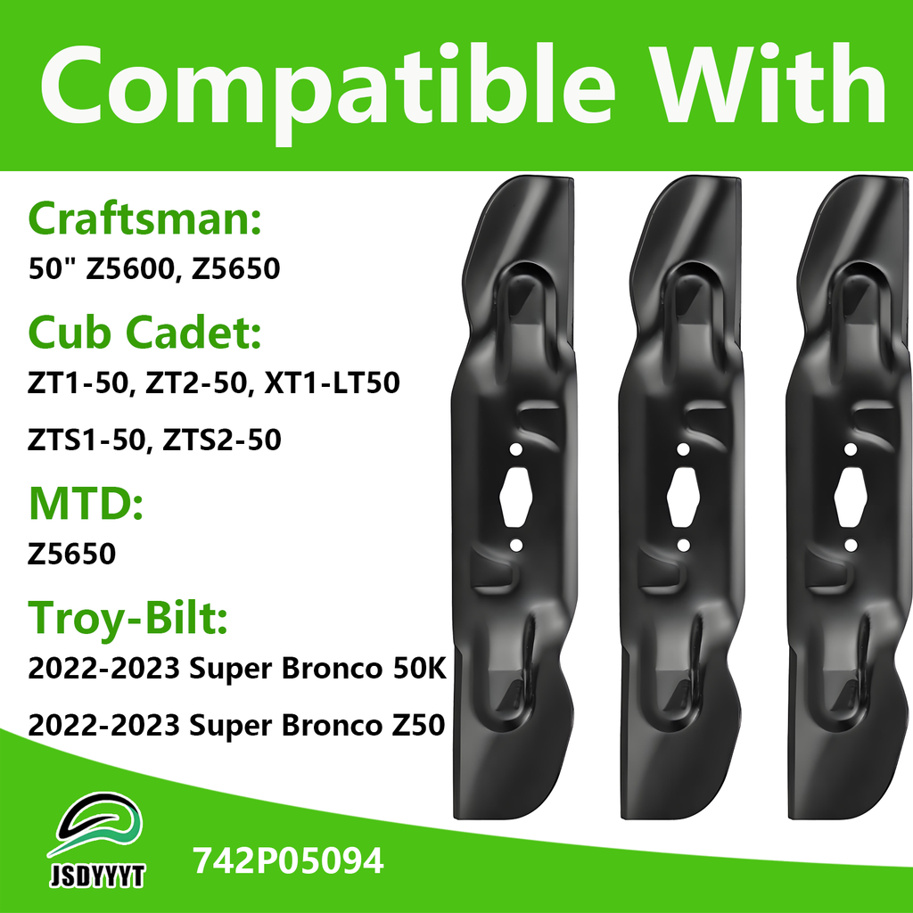 742P05094 3 PCS Lawn Mower Blade Compatible with 50" Craftsman Z5600 Z5650, Cub Cadet XT1-LT50 ZT1-50 ZT2-50 ZTS1-50 ZTS2-50 Fab, MTD Z5650 2022, 2022-2023 Troy-Bilt Super Bronco 50K XP, Z50