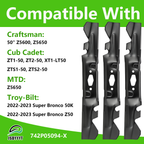 742P05094-X 3 PCS Lawn Mower Blade Compatible with 50" Craftsman Z5600 Z5650, Cub Cadet XT1-LT50 ZT1-50 ZT2-50 ZTS1-50 ZTS2-50 Fab, MTD Z5650 2022, 2022-2023 Troy-Bilt Super Bronco 50K XP