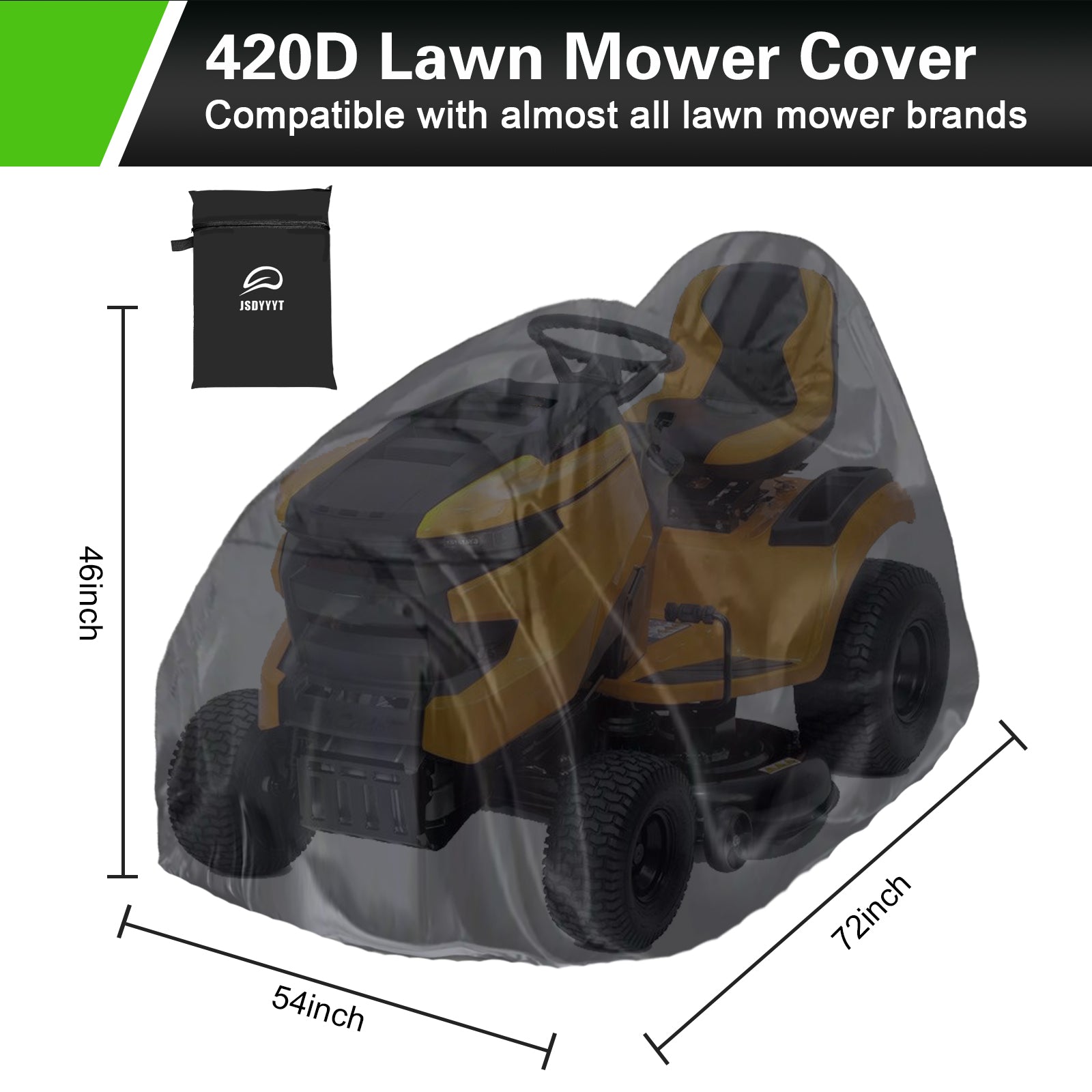 420D Riding Lawn Mower Cover Compatible with 42" 46" 48" 54" & up to 54" Deck, Waterproof Heavy Duty Durable (420D-polyester oxford)