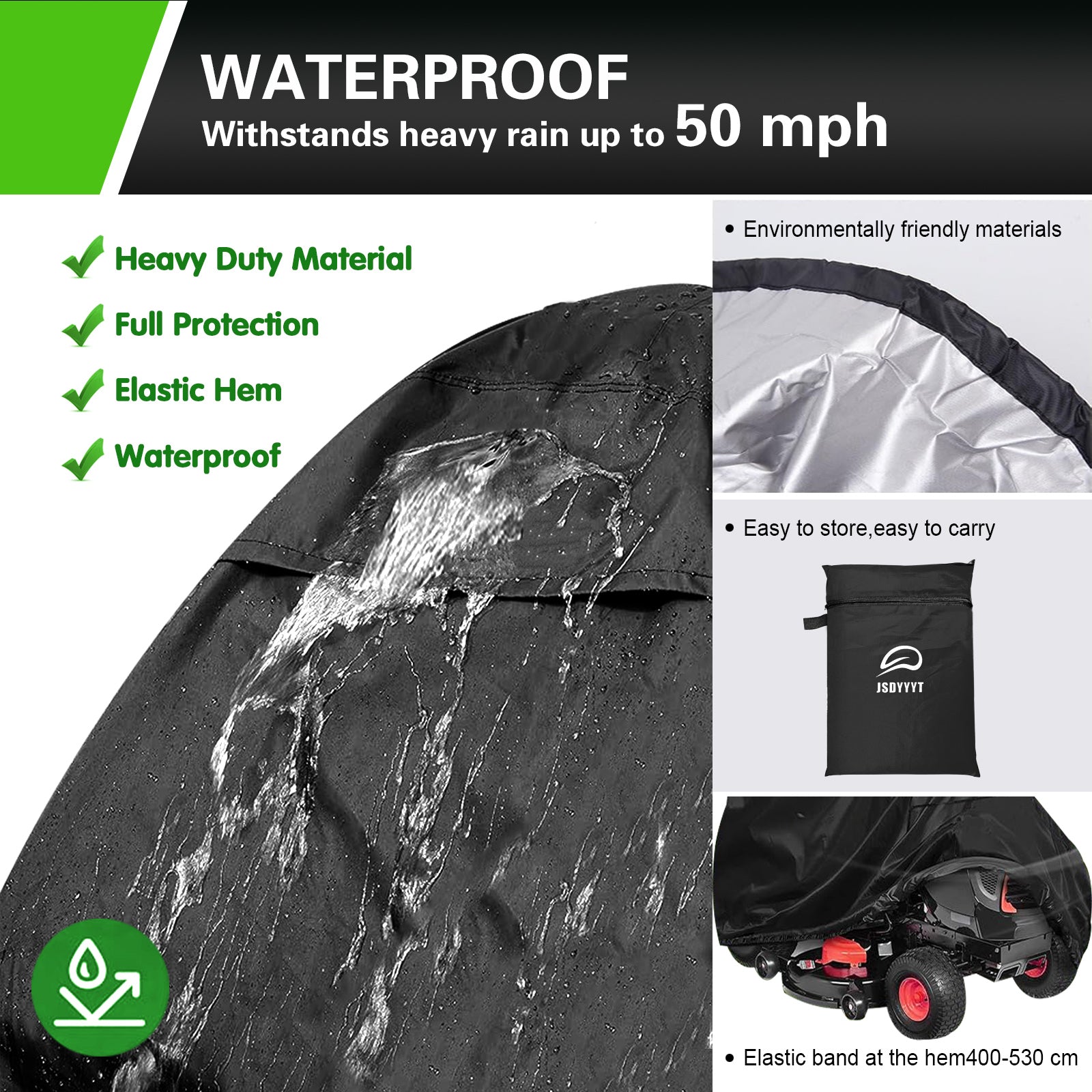 420D Riding Lawn Mower Cover Compatible with 42" 46" 48" 54" & up to 54" Deck, Waterproof Heavy Duty Durable (420D-polyester oxford)