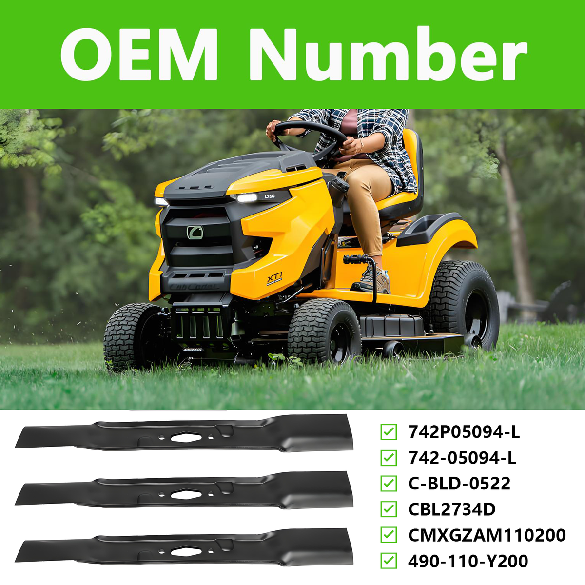 742P05094-L 3 PCS Lawn Mower Blade Compatible with 50" Craftsman Z5600 Z5650, Cub Cadet XT1-LT50 ZT1-50 ZT2-50 ZTS1-50 ZTS2-50 Fab, MTD Z5650 2022, 2022-2023 Troy-Bilt Super Bronco 50K XP (742P05094-L)