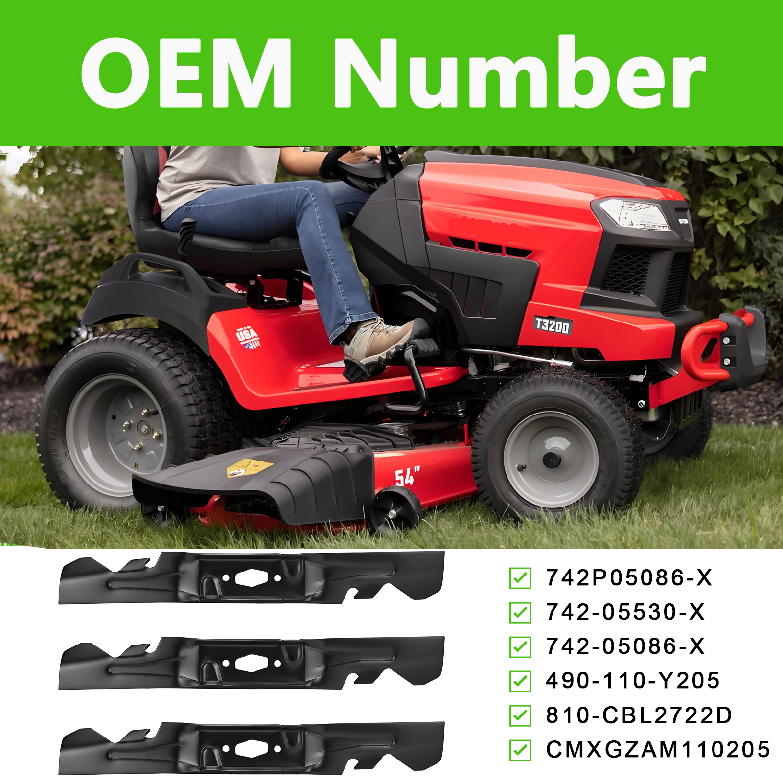 742P05086-X 3 PCS Lawn Mower Blade Compatible with 54" Craftsman T3200 TT440 Z5800, Cub Cadet XT1-GT54 XT1-ST54 ZT1-54 ZT1-54P ZT2-54 ZTS2-54, MTD ZT1-54, Troy-Bilt Super Bronco 54K XP, Z54 XP