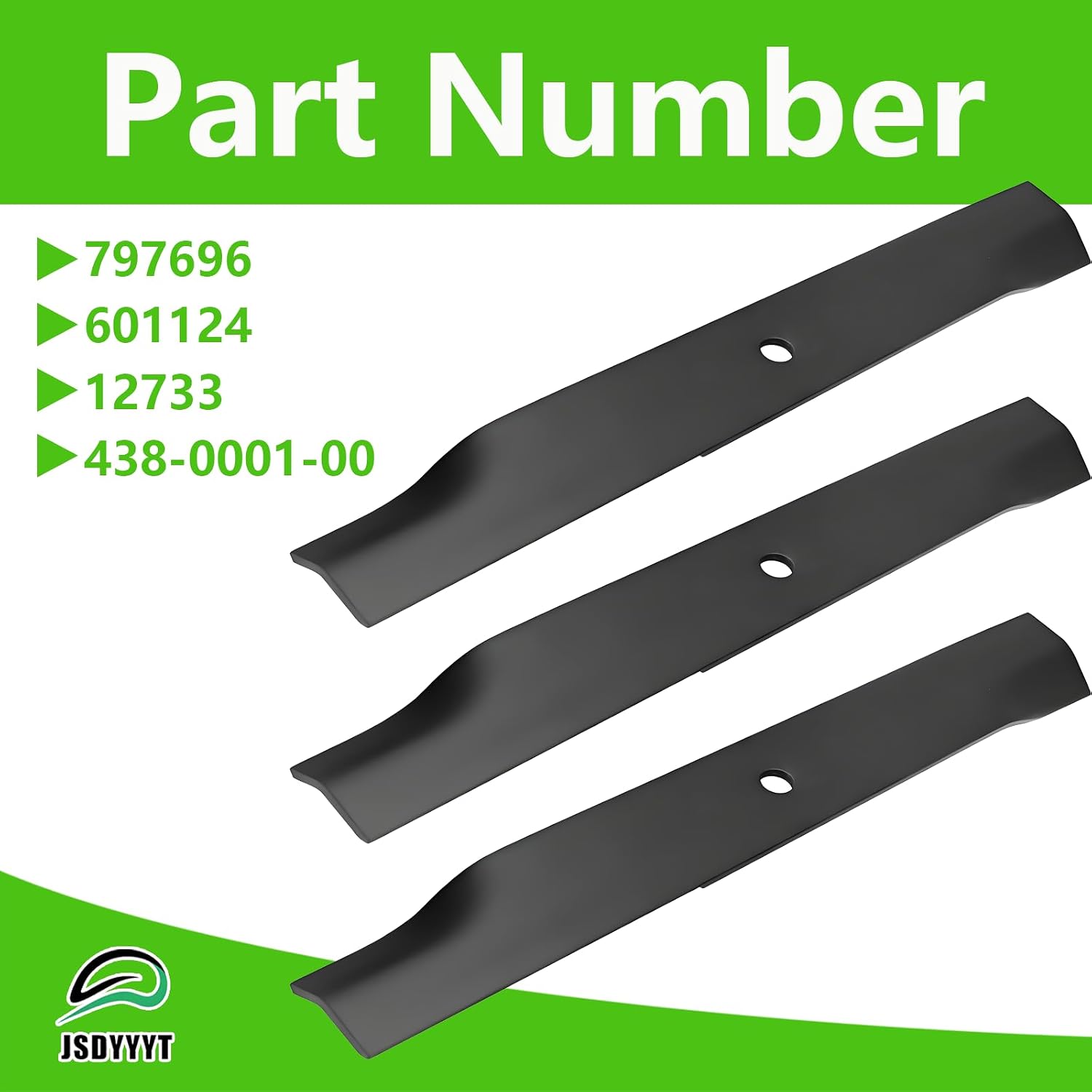797696 601124 3 PCS Lawn Mower Blade for HUSTLER XR7 SUPER Z, Hustler Z | HUSTLER: 797696, 601124, ROTARY: 12733, SPARTAN: 438-0001-00, 438-0001-00,