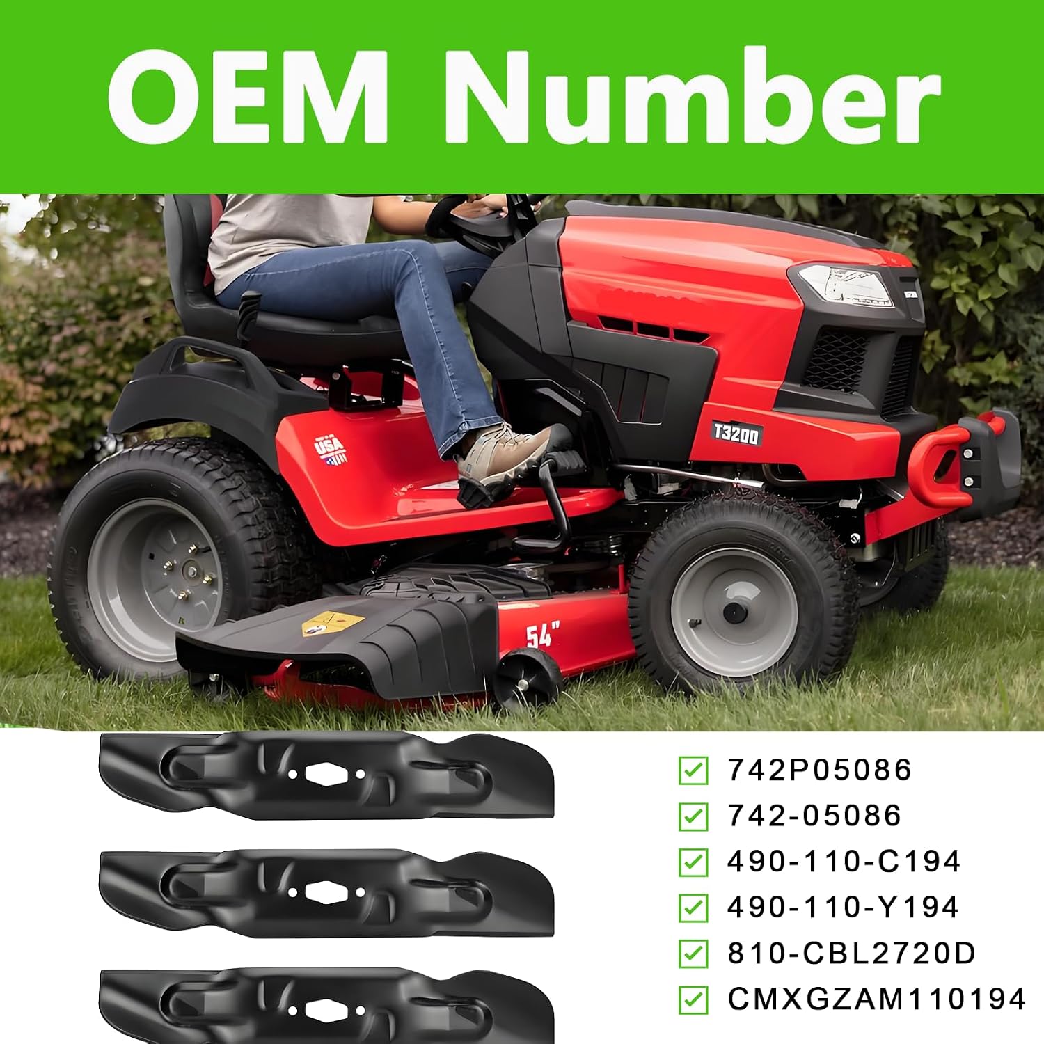 742P05086 3 PCS Lawn Mower Blade Compatible with 54" Craftsman T3200 TT440 Z5800, Cub Cadet XT1-GT54 XT1-ST54 ZT1-54 ZT1-54P ZT2-54 ZTS2-54, MTD ZT1-54, Troy-Bilt Super Bronco 54K XP, Z54 XP