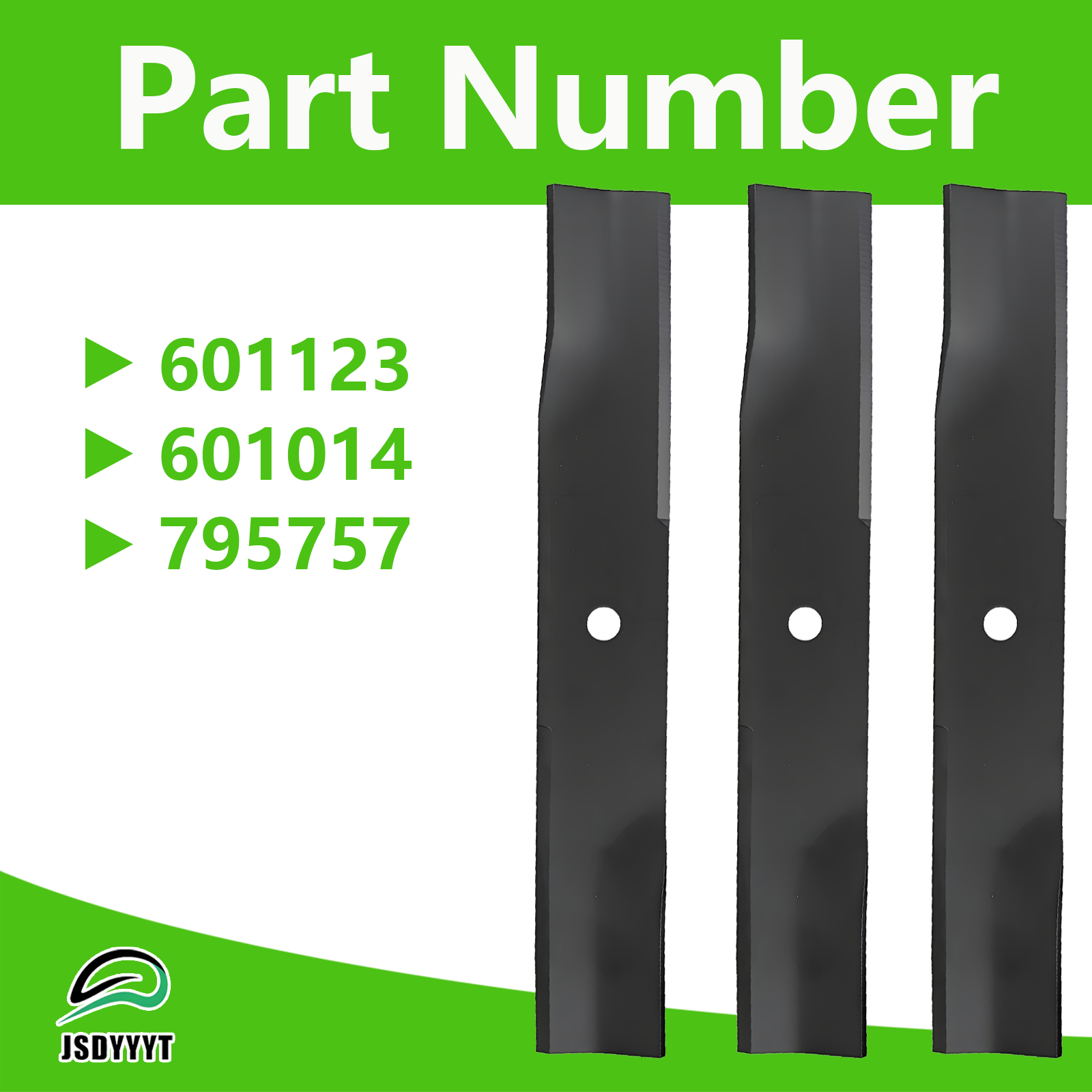 JSDYYYT 601123 795757 3 PCS Lawn Mower Blade Compatible with 48" Hustler FasTrak, X-One, Fastrak Super Duty, Replaces 601123, 795757, 601014